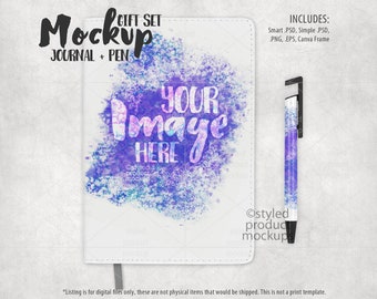Dye sublimation leather journal and pen set Mockup | Add your own image and background