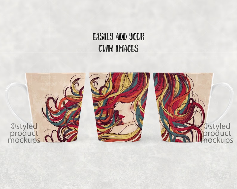 Download Dye sublimation 12 oz latte mug full wrap Mockup Add your | Etsy