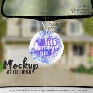 Dye sublimation round car air freshener mockup | Add your own image and background