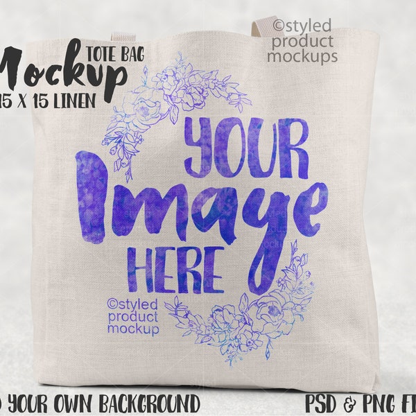 Dye sublimation linen tote bag mockup template | Add your own image and background