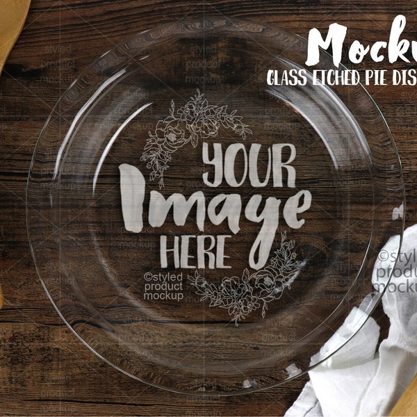 Glass etched pie dish mockup template | Add your own image