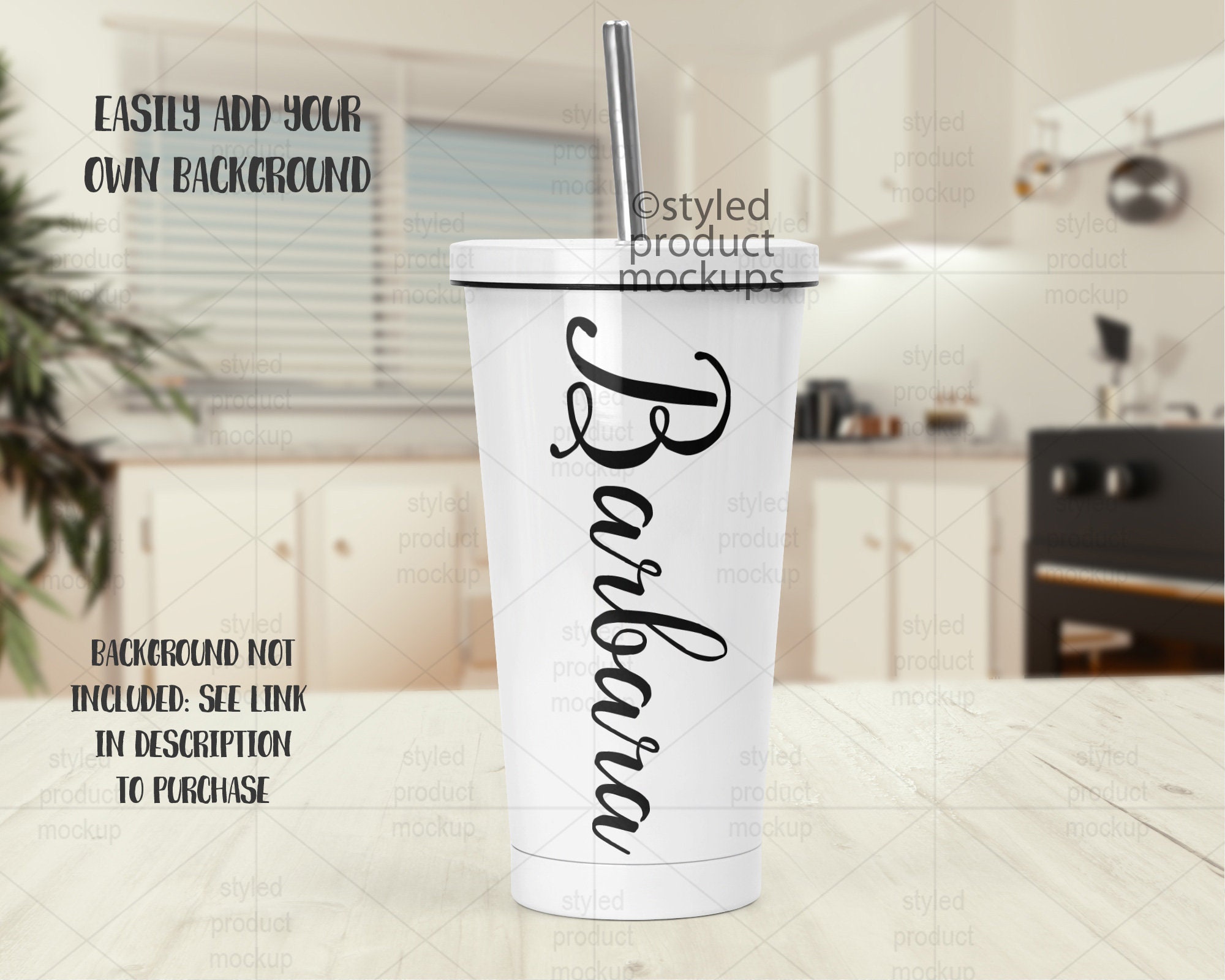 Dye Sublimation 15oz Tapered Cup With Lid and Straw Mockup Etsy