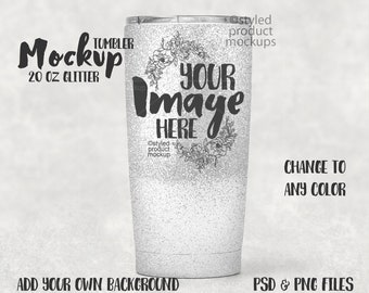 20 oz Glitter beschichteter Becher Mockup | Fügen Sie Ihr eigenes Bild und Hintergrund hinzu