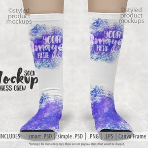 Dye sublimation dress socks with black toe and heel Mockup | Add your own image and background