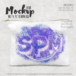 Dye sublimation polyester canvas zippered cosmetic bag mockup | Add your own image and background