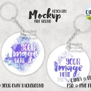 Dye sublimation round  keychain Mockup | Add your own image and background | Canva Frame Mockup