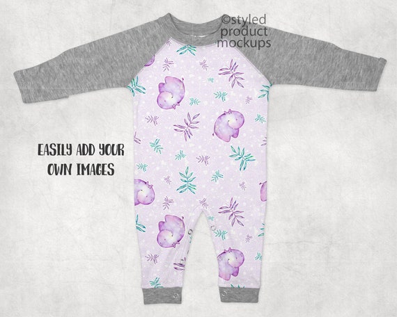 Dye Sublimation Long Sleeve Heather Raglan Baby Romper Mockup Etsy