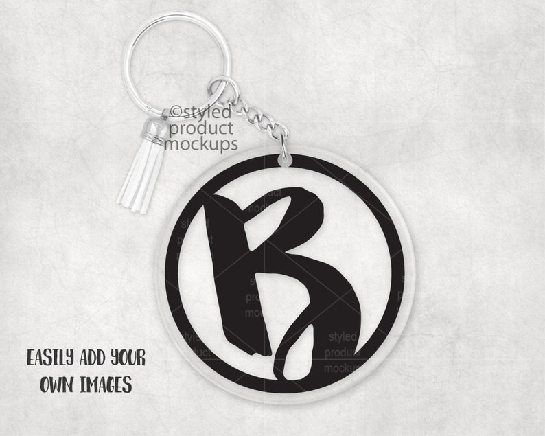 Download Round acrylic keychain with long chain and tassel Mockup ...