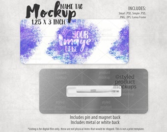 Dye sublimation 1.25 x 3 inch name tag Mockup | Name badge mockup | Add your own image and background