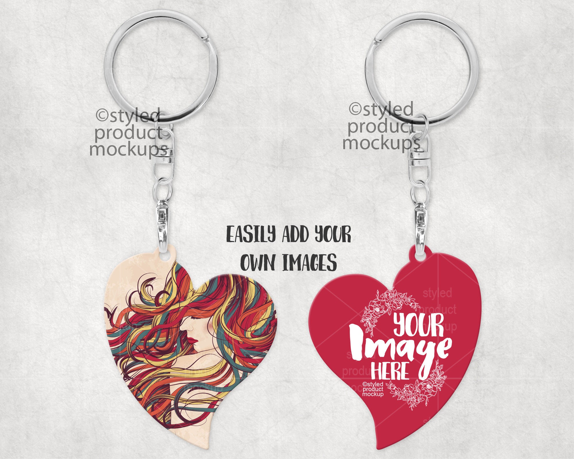 Dye Sublimation Heart Shaped Keychain Mockup Template Add Etsy
