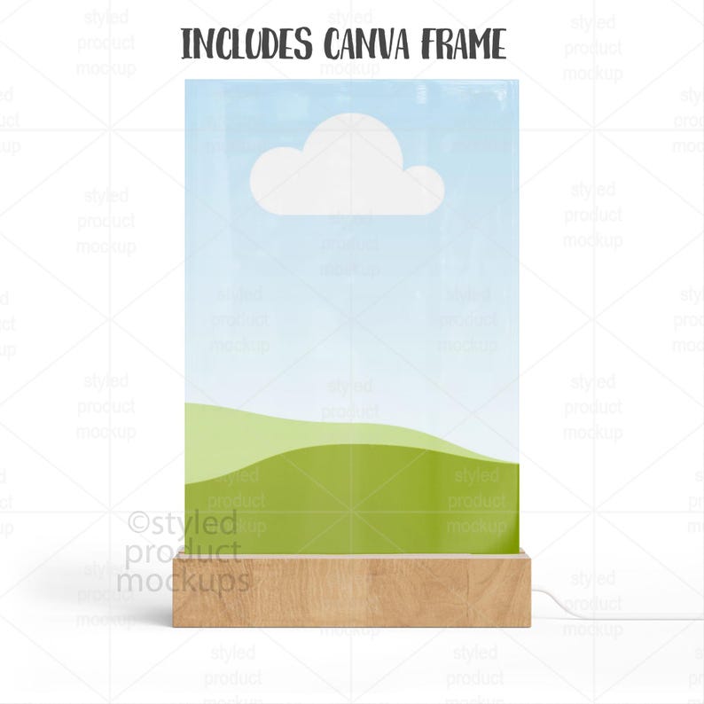 Mockup van 4 x 6 acryl led-plaquette | Helder acryl | Nachtlampje op houten basis (PSD, canvas, png) afbeelding 8