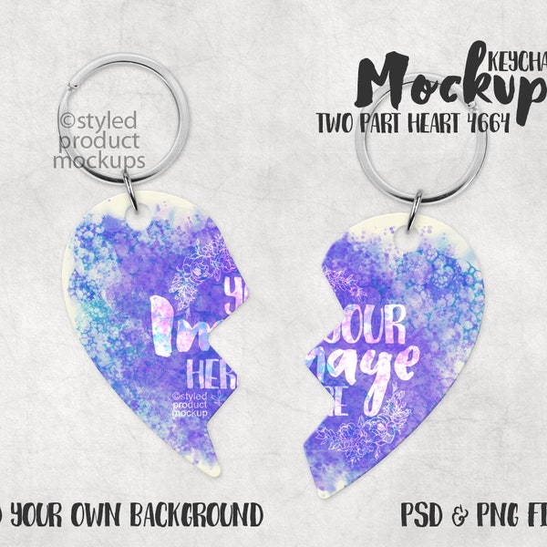 Dye sublimation two part heart shaped keychain mockup template | Add your own image and background