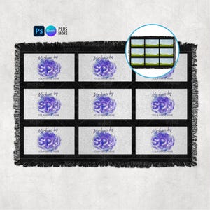 9 Panel Woven Blanket Mockup | Dye Sublimation Fringe Throw Blanket | PSD, Canva, PNG, EPS image 1