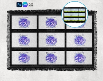 9 Panel Woven Blanket Mockup | Dye Sublimation Fringe Throw Blanket | PSD, Canva, PNG, EPS