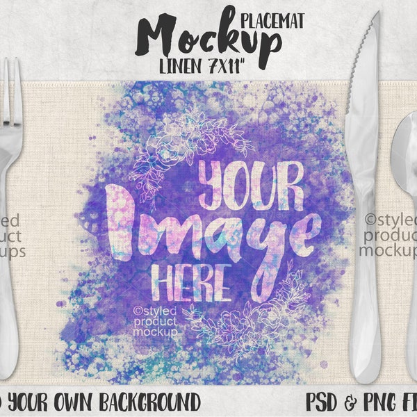 Dye sublimation linen placemat mockup | Add your own image and background