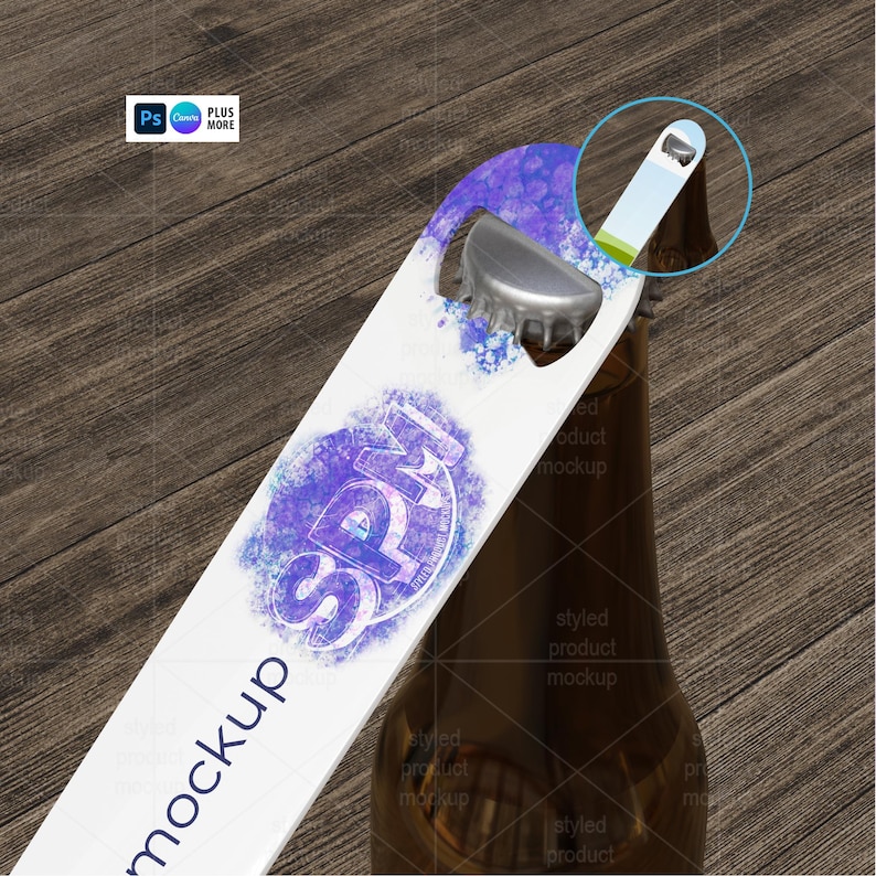 Mockup för flasköppnare i pubstil | Verktyg för ölflaskbar (PSD, Canva, PNG) bild 1