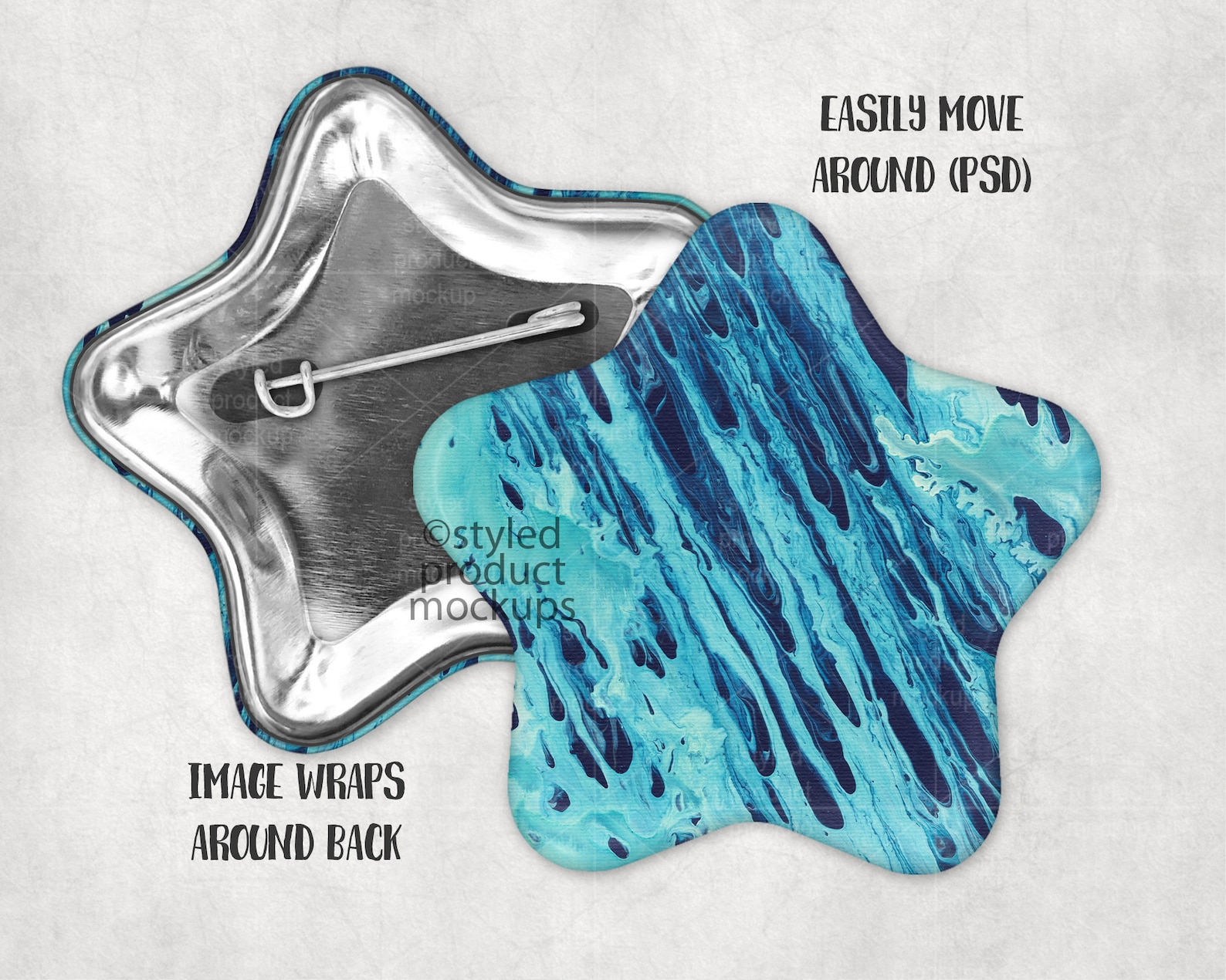 Star Shaped Pin Back Button Mockup | Add Your Own Image and Background ...