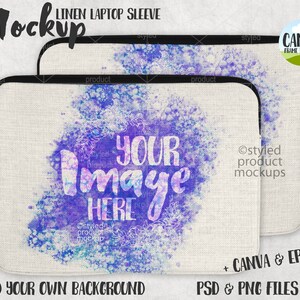 Dye Sublimation Leinen Laptophülle Hülle Mockup | Fügen Sie Ihr eigenes Bild und Hintergrund | Leinwandrahmen Mockup