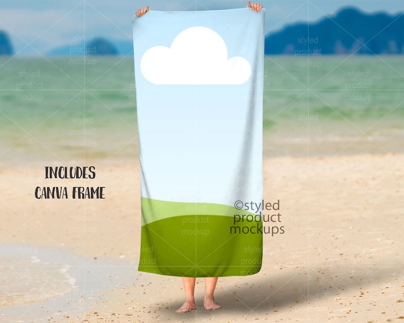 Rectangle 30x60 Beach Towel mockup template Add your own background Dye Sublimation image 4