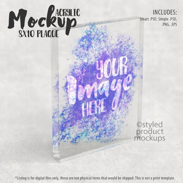 Dye sublimation or vinyl 8x10 inch acrylic plaque vertical Mockup | Add your own image and background