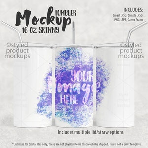 16oz Skinny Tumbler Mockup: Dye Sublimation (PSD, Canva, PNG)