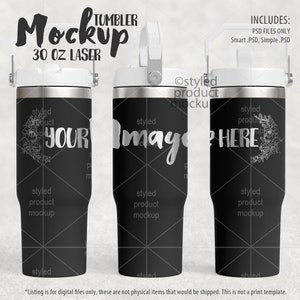 30oz tumbler Mockup | Laser Etched 30oz tumbler with swing handle lid mockup | Add your own image and background