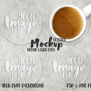 Laser etched round clear glass coaster Mockup | Add your own image and background