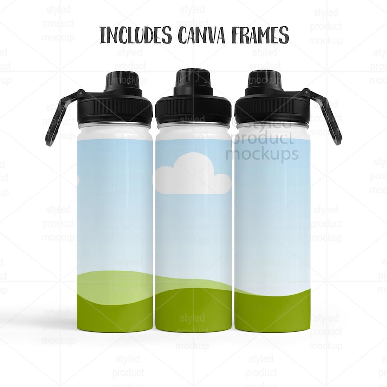 Maqueta de botella deportiva de 18 oz con sublimación de tinta / Agregue su propia imagen y fondo imagen 4