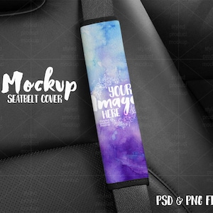 Veiligheidsgordel cover sjabloon mockup weergegeven in auto | Voeg je eigen afbeelding toe