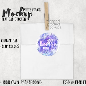 Flat paper bag sticker for party favors mockup | Add your own image and background