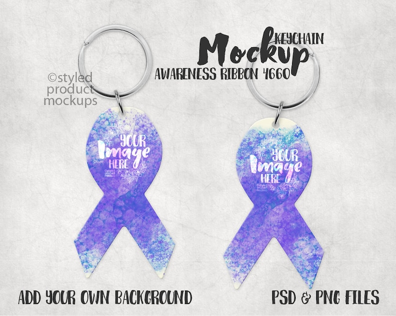 Dye sublimation awareness ribbon shaped keychain mockup Etsy