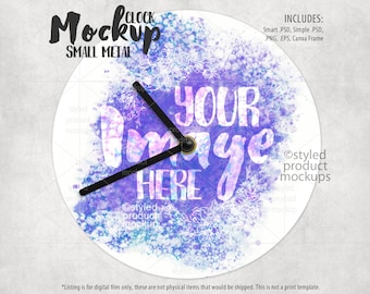 Petite horloge en aluminium à sublimation thermique, maquette | Ajoutez votre propre image et votre arrière-plan