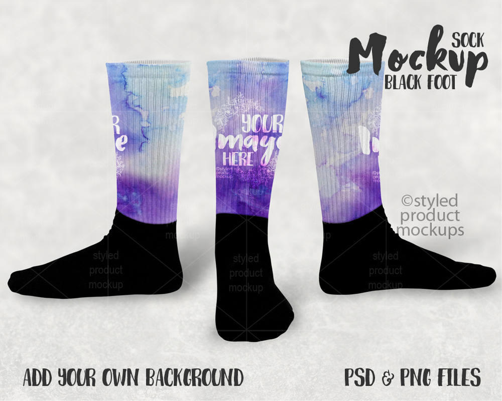 Download Black Foot With White Cuff Sock Mockup Template Add Your Own Etsy