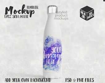 Dye sublimation 17oz soda bottle shaped tumbler Mockup | Add your own image and background