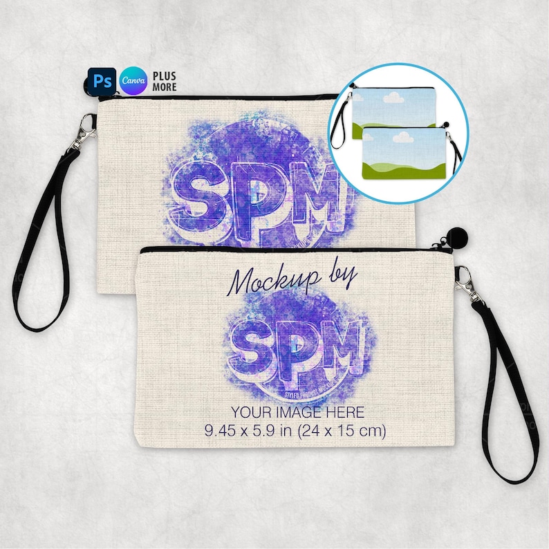 Sublimation Leinen Reißverschlusstasche Mockup – PSD, Smart Objekt, Canva, PNG | Kosmetiktasche Mockup Bild 1