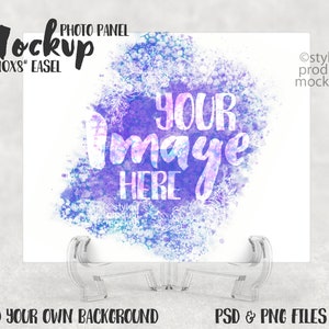 Dye sublimation 8x10 photo panel on clear stand Mockup | Add your own image and background