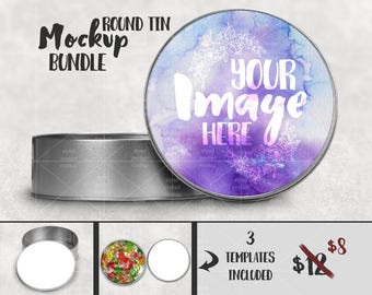 Round aluminum tin mockup template bundle | Add your own background | Dye Sublimation