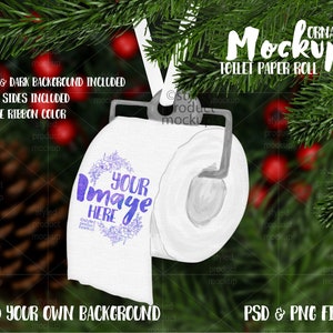 Rotolo di carta igienica a sublimazione Mockup di ornamento natalizio / Aggiungi la tua immagine e sfondo