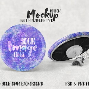 Button lapel pin or thumbtack mockup | Add your own image and background
