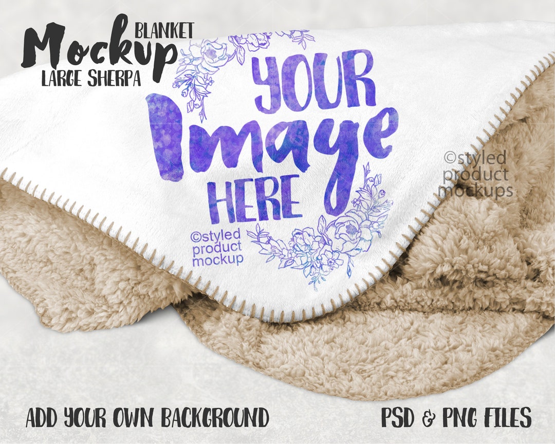 Dye Sublimation Sherpa Back Blanket With Whip Stitch Border Mockup