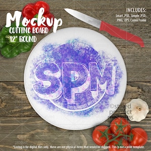 Dye sublimation 12 inch round glass cutting board Mockup | Add your own image and background