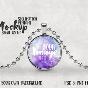 Dye Sublimation small circle pendant with ball chain mockup template | Add your own art and background