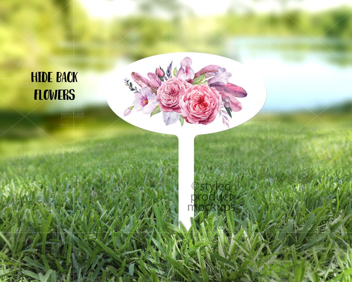 Dye sublimation 4775 oval yard sign in garden mockup Add Etsy