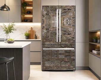 Gray Stone Fridge Wrap | Modern Refrigerator Decal | Easy Install Vinyl