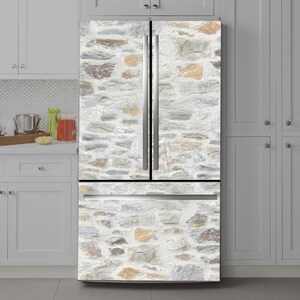 Stone Fridge Wrap Vinyl Decal: Self-Adhesive Refrigerator Skin