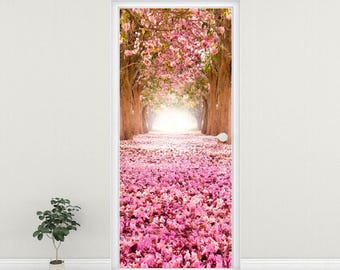 Rose Botanical Garden Door Mural, Floral Wallpaper, Greenery Decor, Nature Cover, Wall Mural