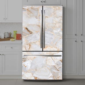 Marble Fridge Wrap Vinyl Decal: Self-Adhesive Refrigerator Door Mural