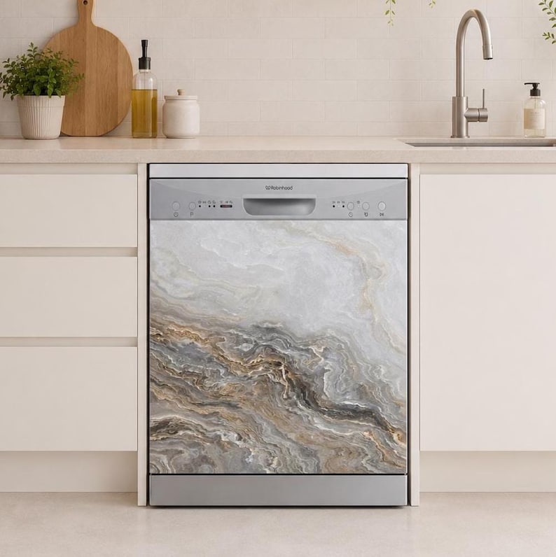 Marble Dishwasher Cover Magnet or Vinyl Kitchen Decor Peel and Stick Appliance Wrap Waterproof Removable image 2
