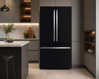 Matte Black Fridge Wrap Vinyl - Solid Black Appliance Skin - Removable Refrigerator Cover