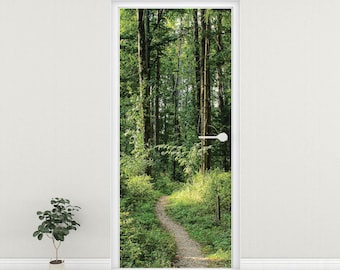 Tropical Jungle Door Mural, Exotic Leaf Wallpaper, Botanical Decor, Green Nature Wall
